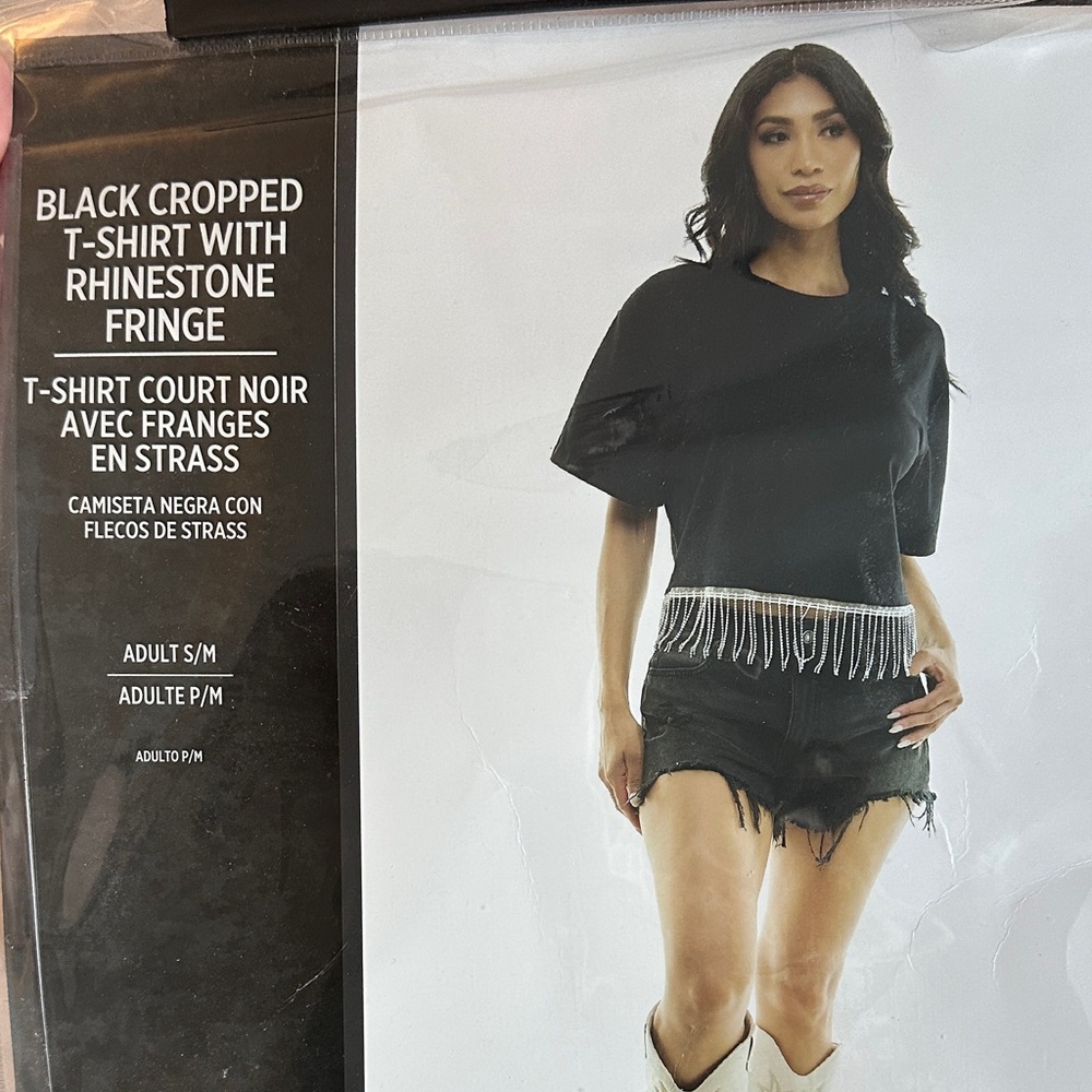 Cropped T-Shirt with Rhinestone Fringe - Picture 3 of 3